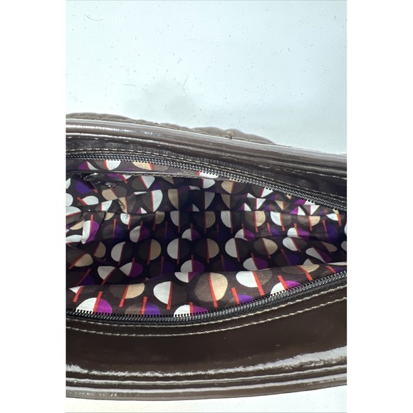 Vera Bradley Brown Trimmed Trapeze Quilted Fabric Faux Leather Crossbody Bag - Picture 6 of 13